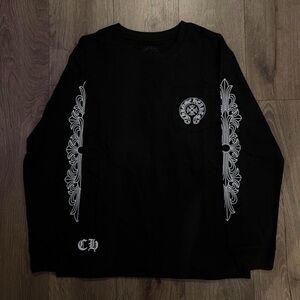 Black Chrome heart long sleeve with white embroidery
